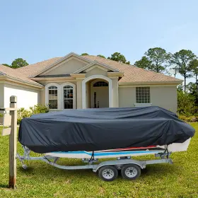 Law197118 Labwork 11-13ft Boat Cover V-hull Runabouts 420d Black Waterproof Heavy Duty